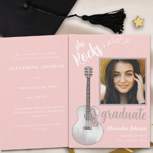 Convites Foto de Graduada com Guitarra Country Rosa em Rote