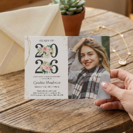 Convites Foto de Graduada Menina Rosa Floral Formatura