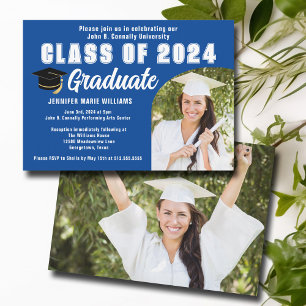 Convites Foto de Graduado Azul Branco Festa de Formatura Fo