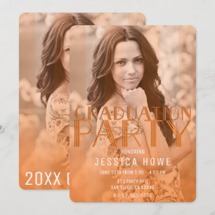 Convites Foto de Graduado em Festa de Graduação Laranja Mod