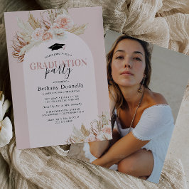 Convites Foto de Grama de Pampas Floral Rosa para Formatura