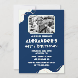 Convites Foto de Homens Azul Marinho Branco 99º aniversário