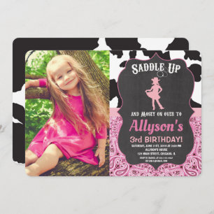 Convites Foto de impressão de vaca de aniversário de Cowgir