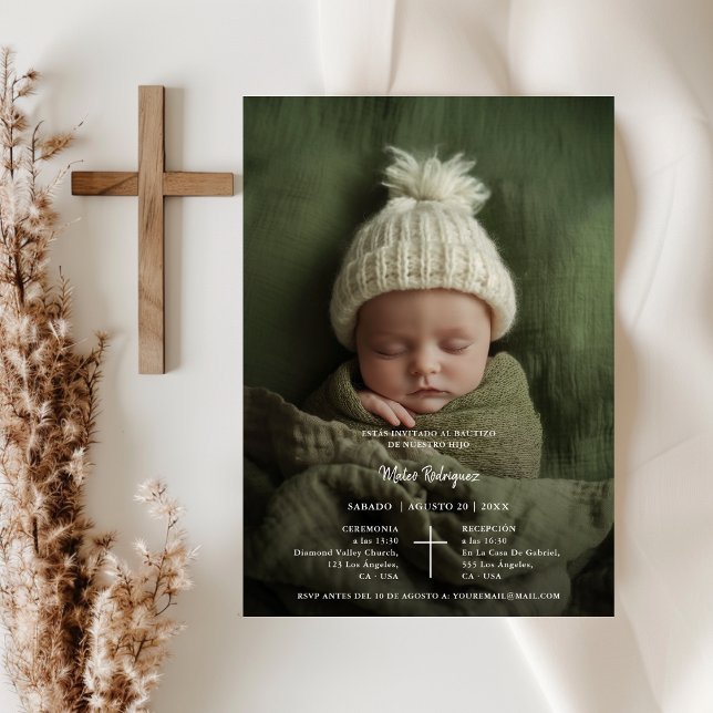 Convites foto de invitación de bautizo para niño niña (Criador carregado)