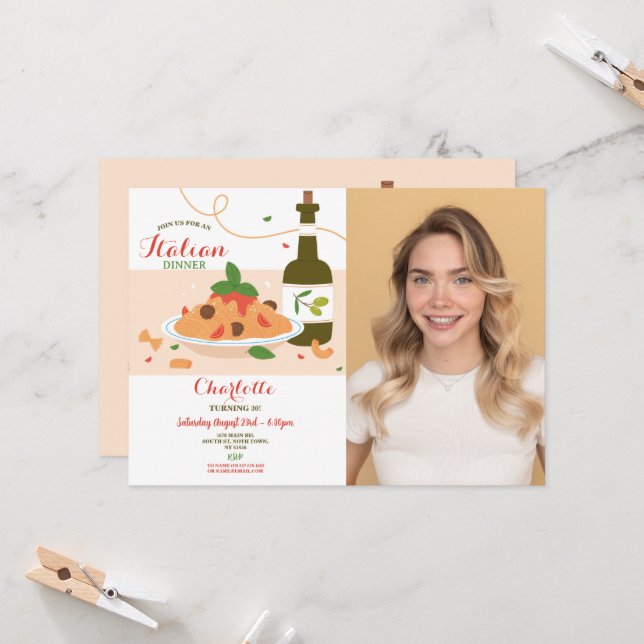 Convites Foto de jantar italiano de pizza no aniversário (Frente/Verso In Situ)