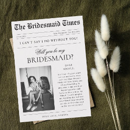 Convites Foto de jornal antigo Proposta de Dama de Honra Ún