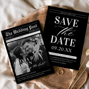 Convites Foto de Jornal Casamento Única Save The Date