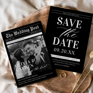 Convites Foto de Jornal Casamento Única Save The Date