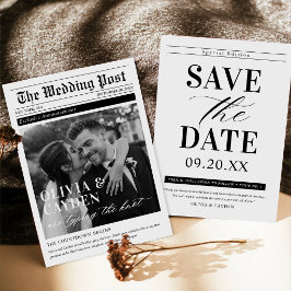 Convites Foto de Jornal Casamento Única Save The Date