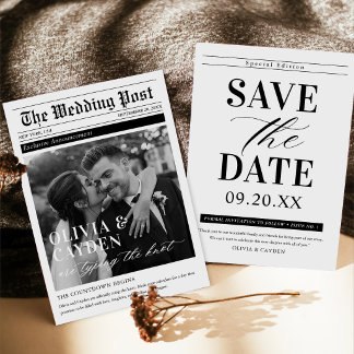 Convites Foto de Jornal Casamento Única Save The Date