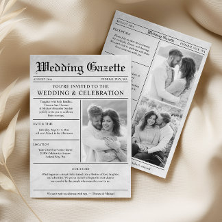 Convites Foto de Jornal Elegante para Casamento Tudo em Um
