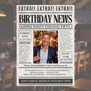 Convites Foto de Jornal Engraçada de Homem 50º Aniversário