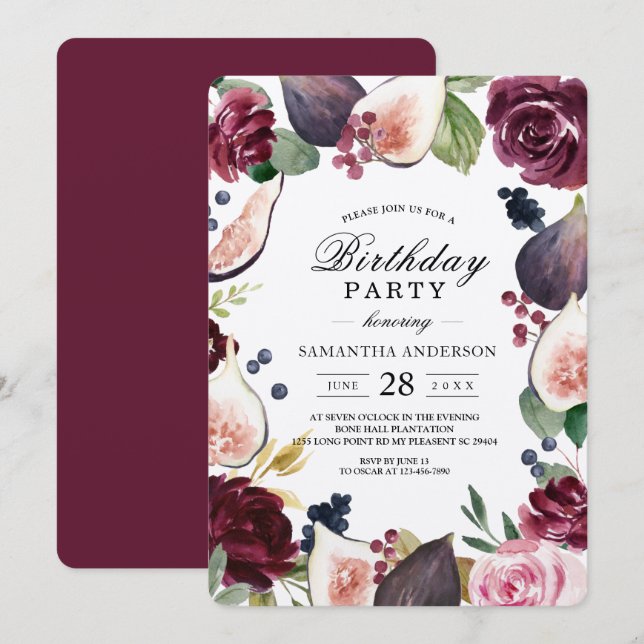 Convites Foto de Kraft Moody & Rustic Burgundy (Frente/Verso)