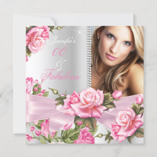 Convites Foto de Laço de Rosa Rosa Fabuloso Aniversário Pra