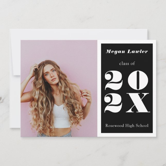 Convites Foto de lançamento do Formando Trendy Preto e Bran (Frente)