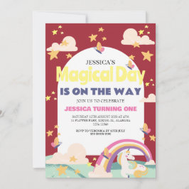 Convites Foto de Menina Simpática Unicórnio Aniversário de 