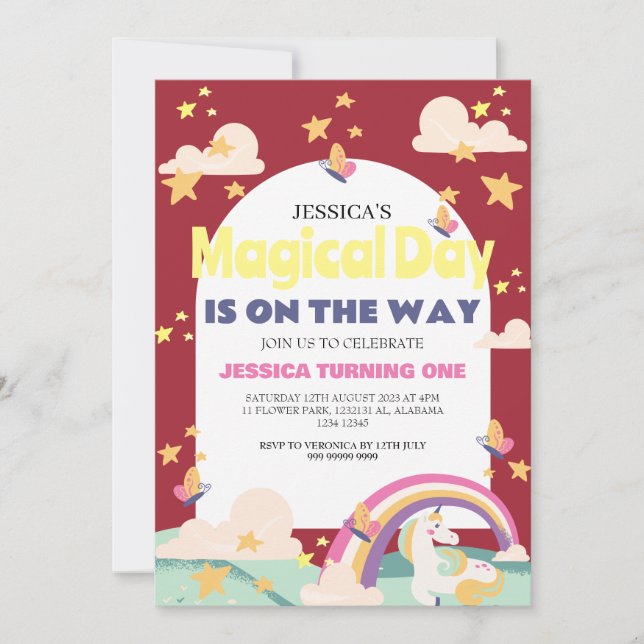 Convites Foto de Menina Simpática Unicórnio Aniversário de  (Frente)