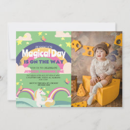 Convites Foto de Menina Simpática Unicórnio Aniversário de 