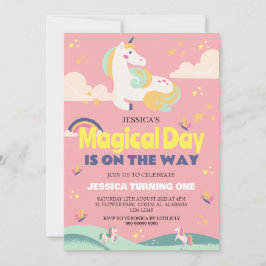 Convites Foto de Menina Simpática Unicórnio Primeiro Aniver