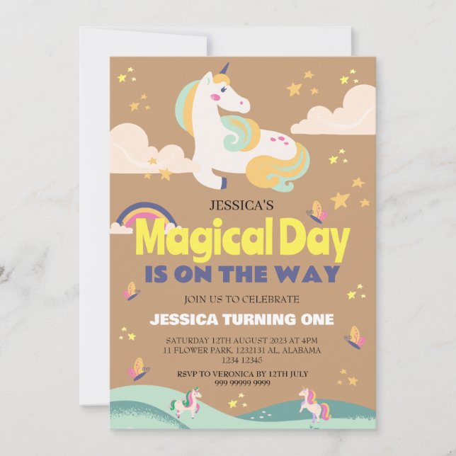 Convites Foto de Menina Simpática Unicórnio Primeiro Aniver (Frente)
