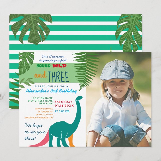 Convites Foto de Menino 3º Aniversário (Frente/Verso)