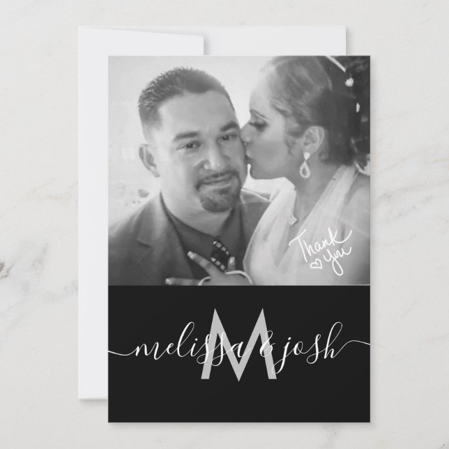 Convites Foto de Monograma de Casamento de Agradecimento co (Frente)