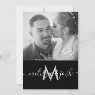 Convites Foto de Monograma de Casamento Obrigado em Script 