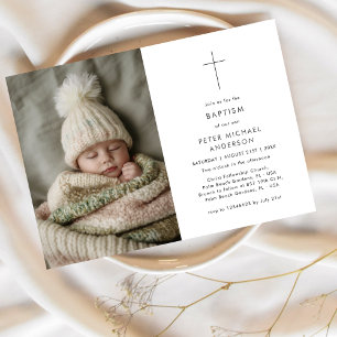 Convites Foto de Natal do Batismo Negro ou Menina