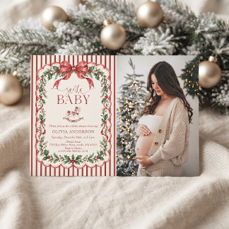 Convites Foto de Natal do Chá de Bebê do Papai Noel com Lis