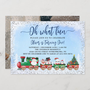 Convites Foto de Natal do Silver Blue Santa Claus