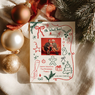 Convites Foto de Natal Festivo Desenhada à Mão de Forma Exc