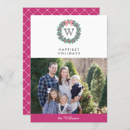 Convites Foto de Natal Mistletoe Wreath | Rosa