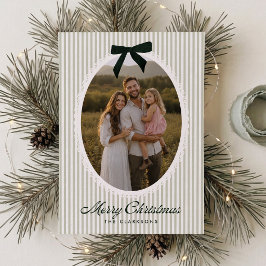 Convites Foto de Natal Preppy Green Stripe Lace Frame