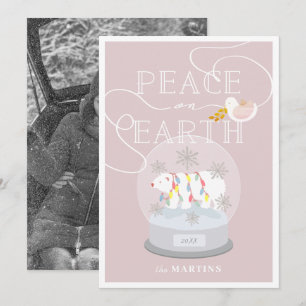 Convites Foto de Natal Rosa do Globo de Neve do Urso Polar