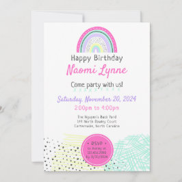 Convites Foto de Noivado Kawaii Doodles, 90 da Rainbow Girl