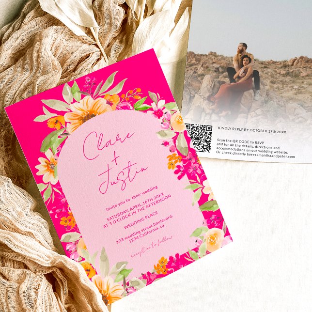 Convites Foto de nomes florais do país Código Qr casamento (Criador carregado)