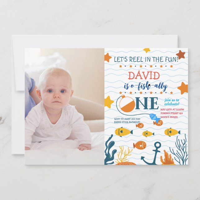 Convites Foto de O-fish-primeiro aniversario de pesca (Frente)