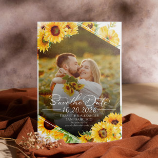 Convites Foto de outono de Sunflower Casamento Salvar Data