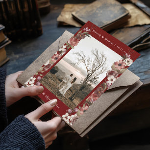 Convites Foto de outono Floral Escuro do Moody Salve a Data