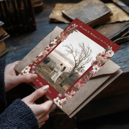 Convites Foto de outono Floral Escuro Salva a Data