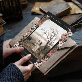 Convites Foto de outono Floral Escuro Salva a Data