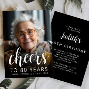 Convites Foto de Parabéns para Aniversário de 80 Anos com L