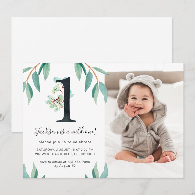 Convites Foto de Partido de Um primeiro aniversario Selvage (Frente/Verso)