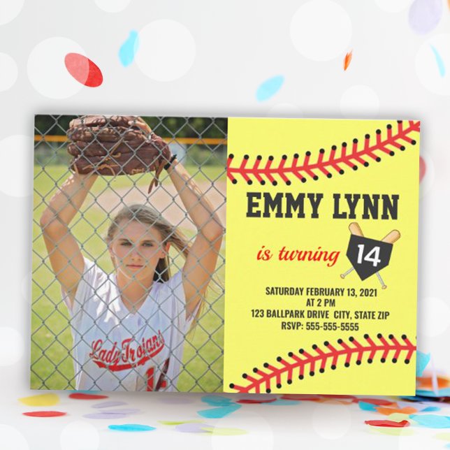 Convites Foto de Parto de Softball (Softball Birthday Photo Invitation)