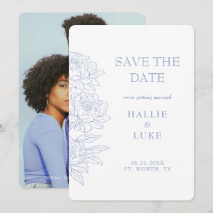 Convites Foto de Peônia Azul Periwinkle Casamento Salvar Da