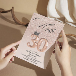 Convites Foto de pincel aniversário de 30 anos dourado Eleg