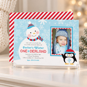 Convites Foto de Pinguim Boneco de Neve ONEderland de Inver