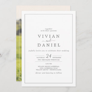 Convites Foto de prata minimalista no casamento