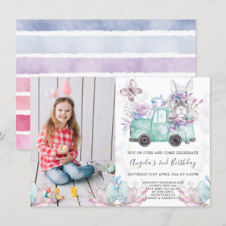 Convites Foto de primavera Bunny Birthday