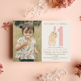 Convites Foto de primeiro aniversario Bunny Daisy